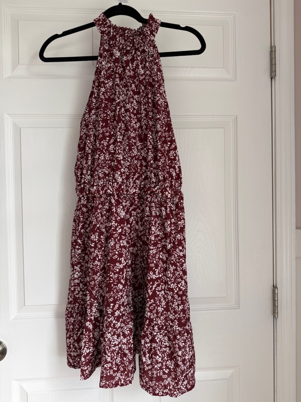 Floral Halter Maxi Dress in Burgundy and White